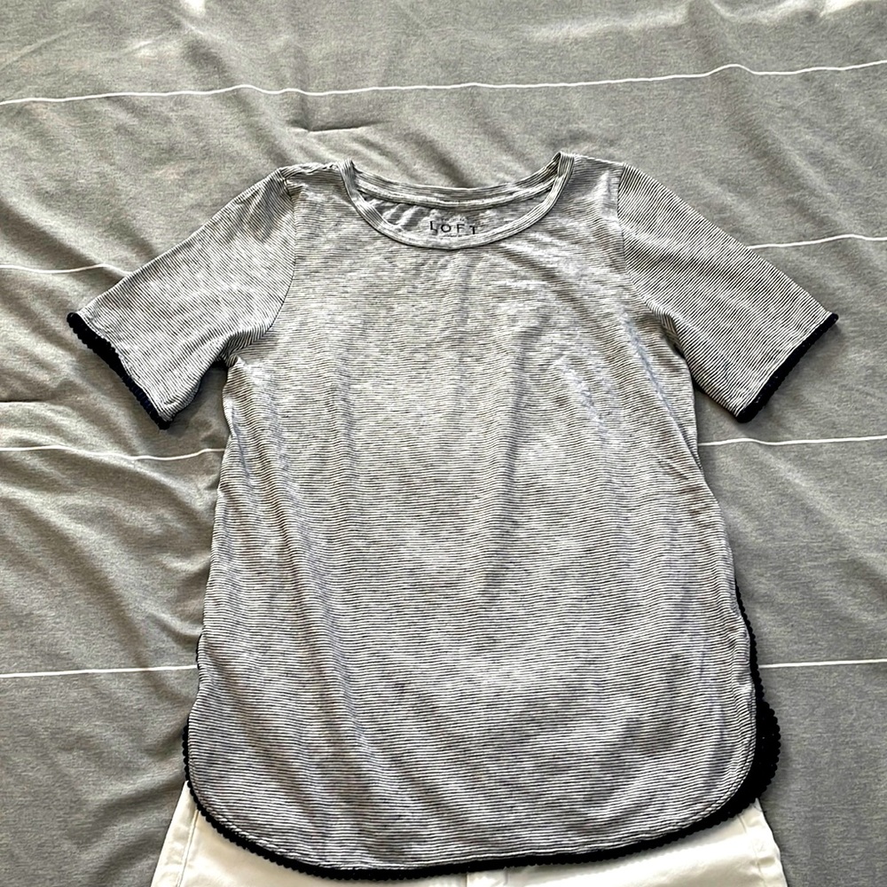 LOFT navy blue stripped t-shirt with bauble boarder